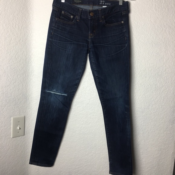 J CREW Distressed Toothpick Ankle SKinny Distressed Denim Jeans Size 27 - Picture 5 of 13